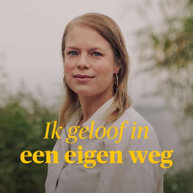 Marije van Beek met tekst "ik geloof in een eigen weg"